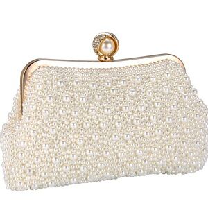 Pearl-Studded Cream Clutch
